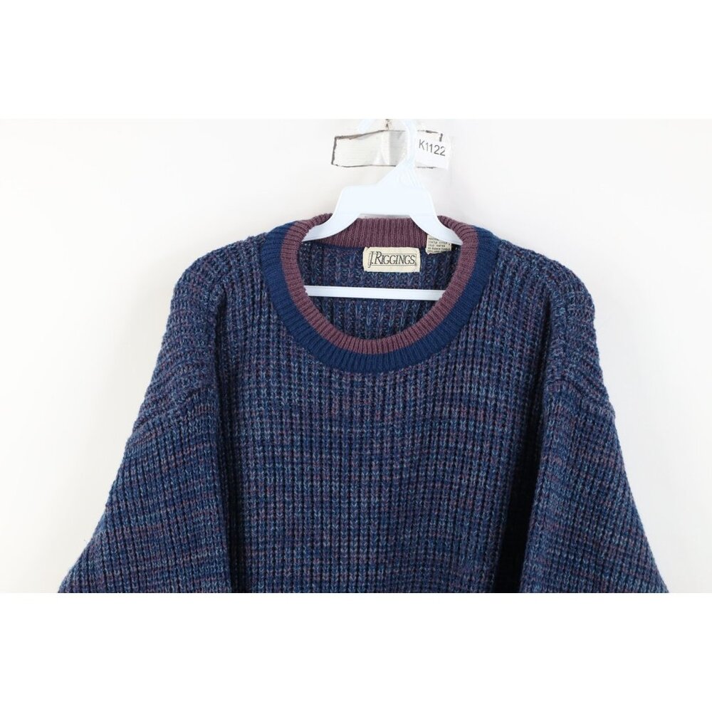 Vintage 90s Streetwear Mens Large Blank Chunky Ribbed Knit Crewneck Sweater - Picture 2 of 10